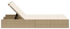 Lettino prendisole con cuscini beige in polyrattan