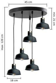 Lampadario a sospensione con filo HEBE 5xE27/60W/230V nero