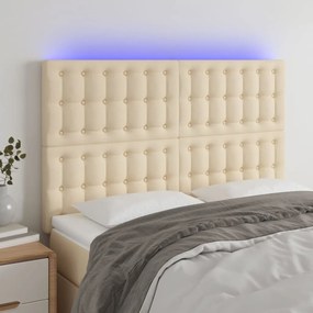 Testiera A Led Crema 144x5x118/128 Cm İn Tessuto /