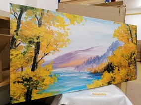 Quadro su tela – Dipinto a olio di un lago di montagna
