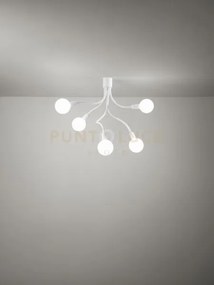 Lampadario a soffitto in metallo e gomma bianco bulbo 5 luci attacc...