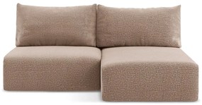 Divano angolare marrone chiaro allungabile/con contenitore (con penisola a destra) Kalena – Makamii