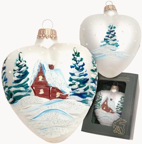 Ciondolo natalizio dipinto a mano Heart with Snow-Covered House