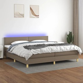 Letto a molle materasso e led tortora 200x200cm in tessuto