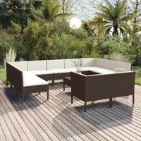 Set Divani da Giardino 12 pz con Cuscini in Polyrattan Marrone 3094619