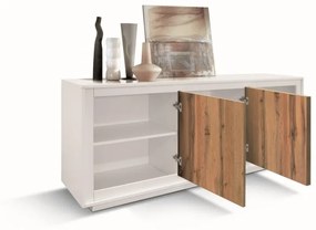 Credenza LAMPEDUSA in legno bianco frassinato, ante finitura rovere rustico, 180&#215;50 cm