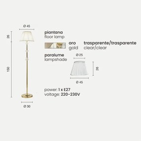 Piantana DIDO in vetro trasparente lavorato a mano Oro H176 cm