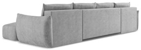 Divano angolare grigio chiaro allungabile (a U) con rivestimento in ciniglia Leila – Makamii