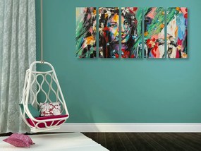 Quadri 5 pezzi – Pittura a olio di donna e cavallo