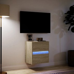 Mobile tv a parete con luci led rovere sonoma 41x31x45 cm