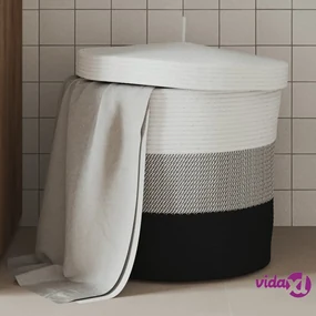 vidaXL Cestino Portaoggetti con Coperchio Nero e Beige Ø37x50cm