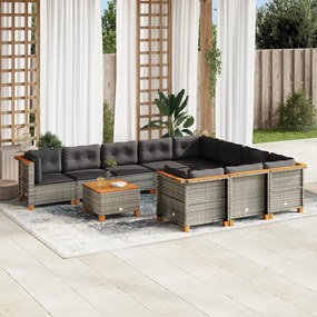 Set divani da giardino 11 pz con cuscini in polyrattan grigio