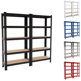 2 Scaffali In Metallo E MDF Scaffale Ad Alta Portata Fino a 875 kg Con 5 Ripiani Regolabili Ideale Per Garage Officina Cantina Capannone Magazzino Design Modulare 150 x 75 x 30 cm Nero