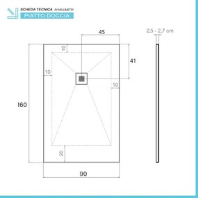 Piatto doccia 90x160 in resina riducibile bianco effetto pietra - Karen