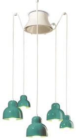 Lampadario Vintage Decò Berimbau Ceramica Turchese 3 Luci E27