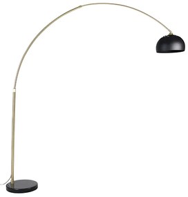 Lampada da terra ad arco moderna in ottone con base in marmo e paralume nero 32,5 cm - XXL