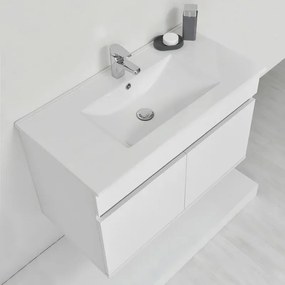 Composizione bagno sospesa 90 cm Duble bianco lucido con top e specchio