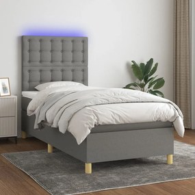 Letto a molle materasso e led grigio scuro 90x190 cm in tessuto