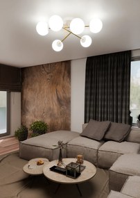 Lampadario da Soffitto in Acciaio e Vetro MAGNUM 6 Bianco Oro 6xE14