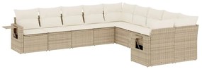 Set divano da giardino 10 pz con cuscini beige in polyrattan