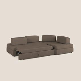 Liberty divano angolare con pouf estraibile e schienali movibili in tessuto morbido impermeabile T02 marrone