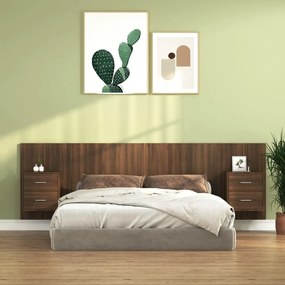 Testiera letto con comodini in legno multistrato rovere marrone