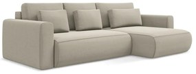 Divano angolare beige allungabile/con contenitore (con penisola a destra/con chaise lounge) con rivestimento in velluto Kapua – Makamii