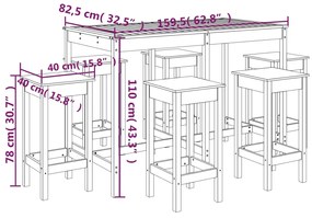 Set Bar da Giardino 7 pz Miele in Legno Massello di Pino