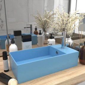 Lavandino Con Troppopieno İn Ceramica Azzurro /