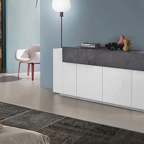 Mobile credenza Coro L 200 x H 85.5 P 45 cm bianco lucido e grigio