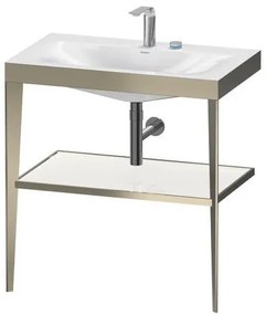 Lavabo 80x48 monoforo senza troppopieno con ripiano in vetro bianco e sostegno metallico a pavimento champagne Xviu XV4715OB185 Duravit