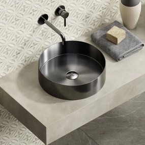 Kamalu - lavabo da appoggio rotondo in acciaio inox finitura gun metal | kve-380gm