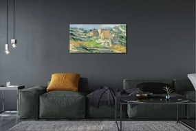 Quadro su tela House dipinta d'arte sulla collina 100x50 cm