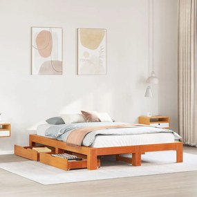 Letto Senza Materasso Marrone Cera 160x200 Cm İn Legno Di Pino /