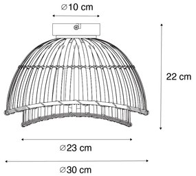Plafoniera orientale nera con bambù naturale 30 cm - Pua