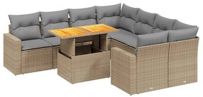 Set divano da giardino 9 pz con cuscini beige in polyrattan