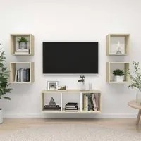 Set Porta TV 5 pz Bianco e Rovere Sonoma in Truciolato 3079615