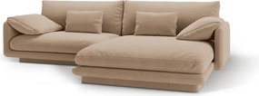 Divano angolare beige (con penisola a destra/con chaise lounge) con rivestimento in velluto Torino – Micadoni