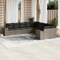 Set Divano da Giardino 10 pz con Cuscini Grigio in Polyrattan 3223109