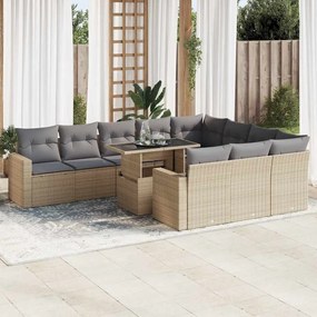 Set divani da giardino 11 pz con cuscini beige in polyrattan