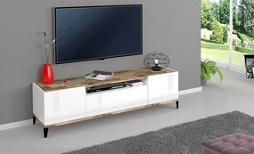 Porta TV SUNRISE 160 cm - Bianco/acero, con vani e cassetto