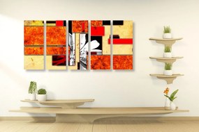 Quadri 5 pezzi – Astrazione floreale arancione