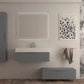 Mobile da bagno sotto lavabo Modula grigio nuvola plissè laccato opaco L 90 x H 25 x P 44 cm 1 cassetto, lavabo non incluso