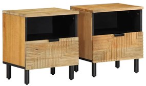 Comodini 2pz Marrone 40x33x46 Cm İn Legno Massello Di Mango /