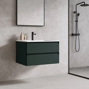 Mobile da bagno sospeso sotto lavabo L 79.5 x H 40 x P 45.5 cm verde laccato opaco, 2 cassetti Fusion