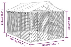 Cuccia cani da esterno tetto argento 3x4,5x2,5m acciaio zincato