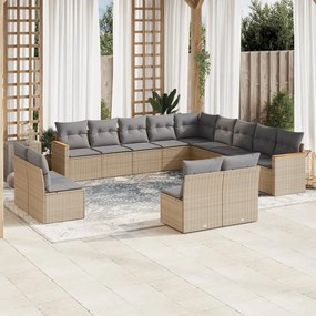 Set divano da giardino 13 pz con cuscini beige misto polyrattan