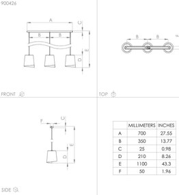 Eglo 900426 - Lampadario a sospensione con filo BOLIVIA 3xE27/40W/230V