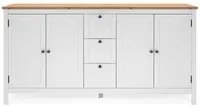 (2c) Mobile credenza 4 ante 3 cassetti bianco con top rovere 180x40xh.90 cm (BERGEN51BI) EFFEZ