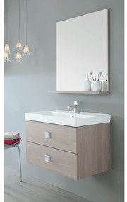 Mobile Bagno Sospeso 75 Cm Due Cassetti Specchio Con Mensola 74x80 Cm Feridras "Bravo" Rovere Chiaro